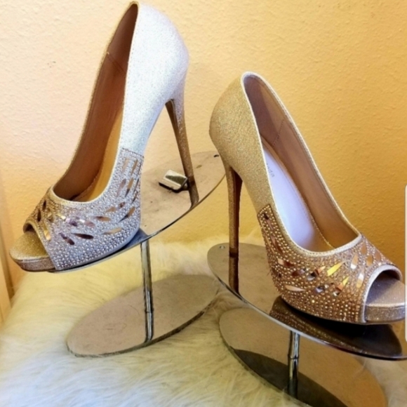 TOP Moda Shoes - ROSE GOLD PEEP TOE PLATFORM HEELS